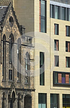 Antique and modern facades buildings in Edinburgh. Scotland. UK