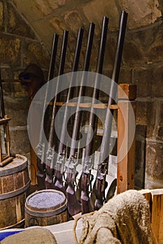 Antique muskets in the armory room