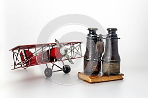 Antique objects, white backdrop, romantic adventure