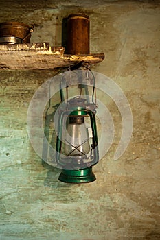 Antique oil lamp with clipping path