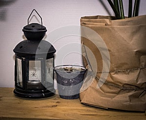 Antique oil lamp with clipping path black color