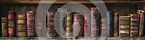 Antique old books on wooden shelf. Vintage literature. AI Generated