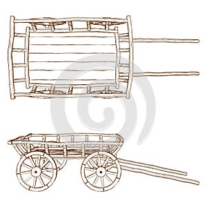 Antique Old Cart Wagon Vector. Cart Old Chariot Isolated On White Background. A vector illustration