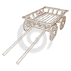 Antique Old Cart Wagon Vector. Cart Old Chariot Isolated On White Background. A vector illustration