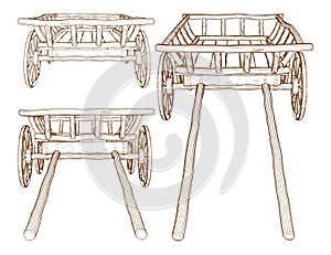 Antique Old Cart Wagon Vector. Cart Old Chariot Isolated On White Background. A vector illustration