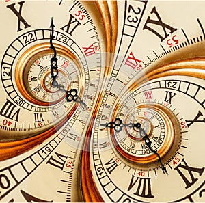Antique old clock abstract fractal double spiral clock watch unusual texture fractal pattern background Golden old fashion time