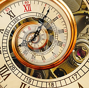 Antique old clock abstract fractal spiral. Watch clock mechanism