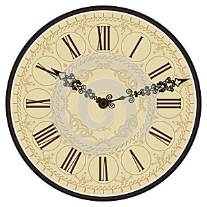 Antique old clock face. Vector