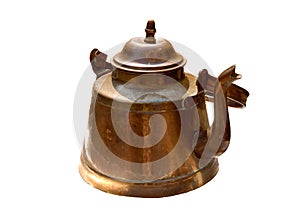 Antique old copper kettle isolated