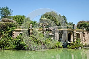 Antique old fountain of the Lily in the park of Villa Doria-Pamphili in Rome, Italy