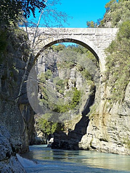 Antique Oluk Bridge in Koprulu Kanyon national park in Turkey