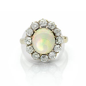 Antique Opal and Diamond Ring on White Background