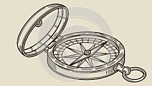 Antique Open Compass, Navigation Tool Illustration, vector design Generative AI