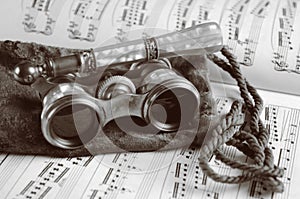 Antique Opera Glasses on Sheet Music