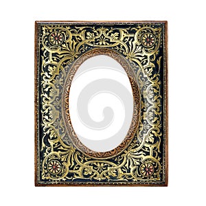 Antique ornate frame with white background.