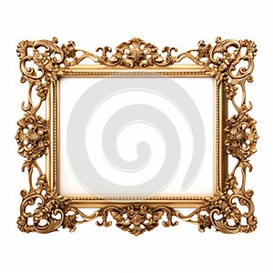 Antique Ornate Gold Photo Frame On White Background
