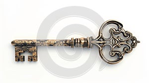 Antique Ornate Golden Key Isolated on White
