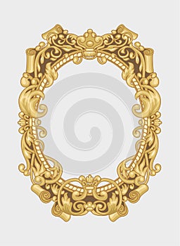 Antique oval frame painted in gold color