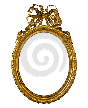 Antique oval golden frame isolated on white