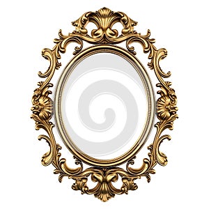 Antique oval round photo frame isolated on white background. Baroque Victorian ornate border frame mock up