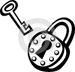 Antique padlock and key vector illustration