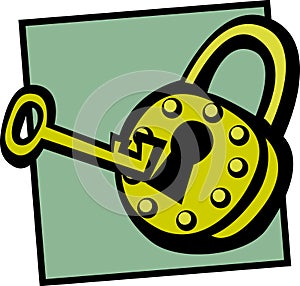 Antique padlock and key vector illustration