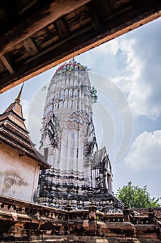 Antique pagoda and ruined sanctuary in Wat Putthaisawan