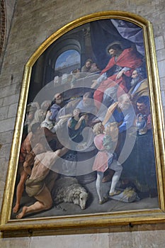 Antique painting in Notre Dame, Paris