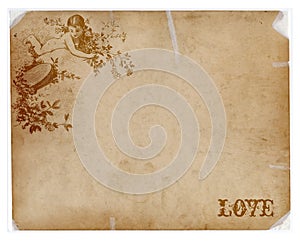 Antique paper with angel and love text