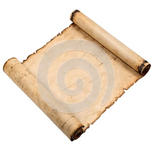 Antique Parchment Scroll Isolated on White Background