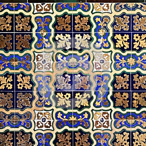 Antique pattern tiles made in Seville in Moorish style. Spanish azulejos. Triana azulejos. photo