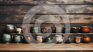 Antique patterned cup, Vintage patterns, grunge style, beautifully arranged on old wooden floors and vintage wooden walls