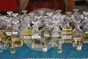 Antique perfume bottles found in a pharmacy museum in Uzkeistan