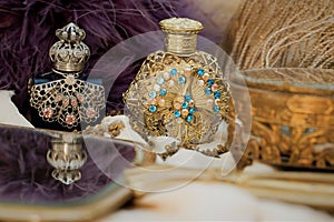 The Antique Perfume Bottles in The Vintage Mood And Style