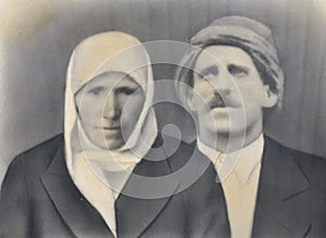 Antique photograph old muslim married couple