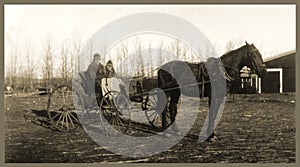 Antique photograph people horse and buggy