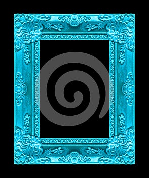 Antique picture blue frame isolated on black background, clipping path