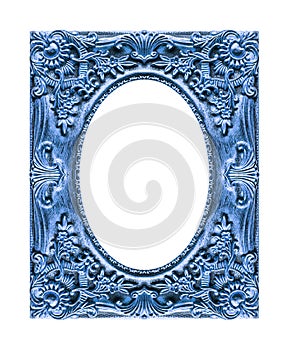 Antique picture blue frame isolated on white background, clipping path