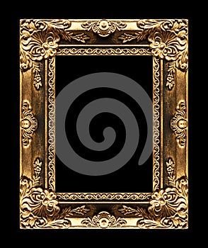 Antique picture gold frame isolated on black background, clipping path