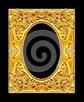 Antique picture golden frame isolated on black background, clipping path