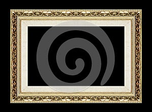 Antique picture golden frame isolated on black background, clipping path