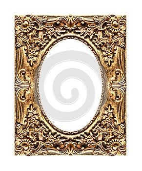 Antique picture golden frame isolated on white background, clipping path