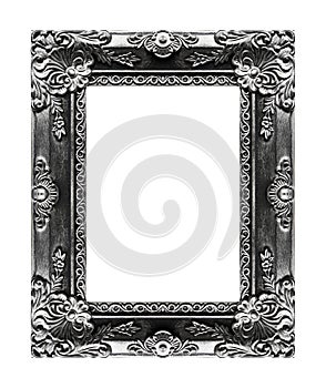 Antique picture gray frame isolated on black background, clipping path