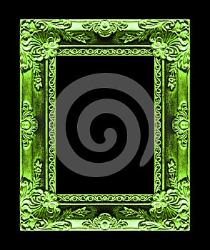 Antique picture greenframe isolated on black background, clipping path