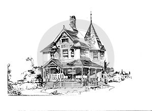 Antique Picture. Illustration on house subject.