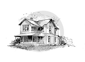 Antique Picture. Illustration on house subject.