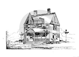 Antique Picture. Illustration on house subject.