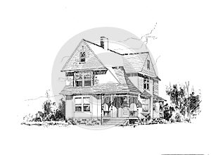 Antique Picture. Illustration on house subject.