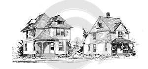 Antique Picture. Illustration on house subject.
