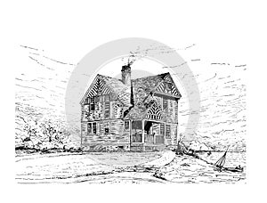 Antique Picture. Illustration on house subject.